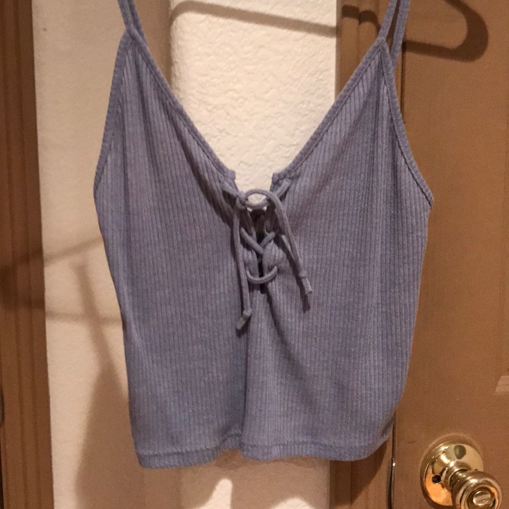Periwinkle tie front ribbed crop top